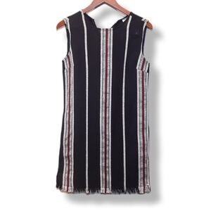 La Classe Couture Baja Striped Shift Dress Fringe Sleeveless Pockets Womens XS